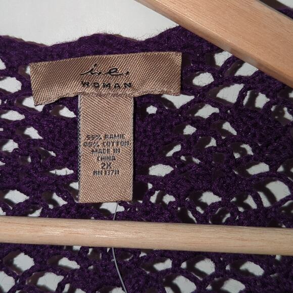 NWT Purple Crocheted Tie-Front Cardigan,  i.e. Woman, 2X 0034 - Picture 6 of 8